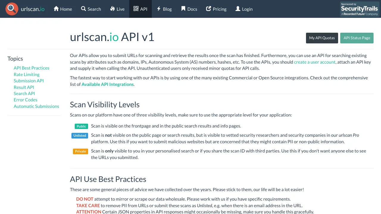 Screenshot of URLScan.io website