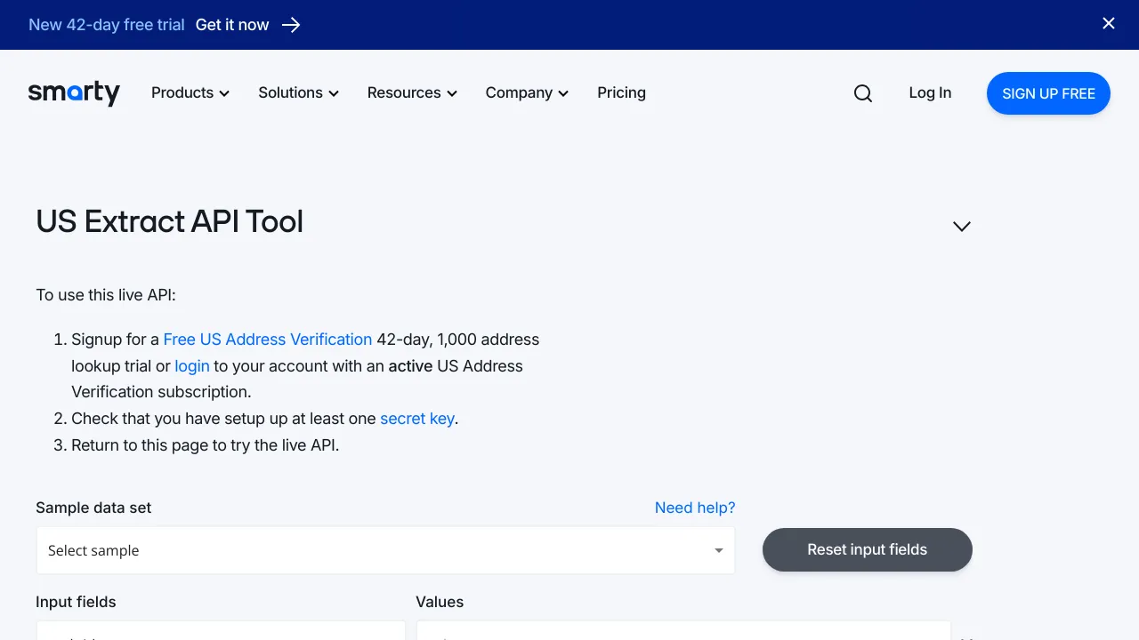 Screenshot of US Extract website