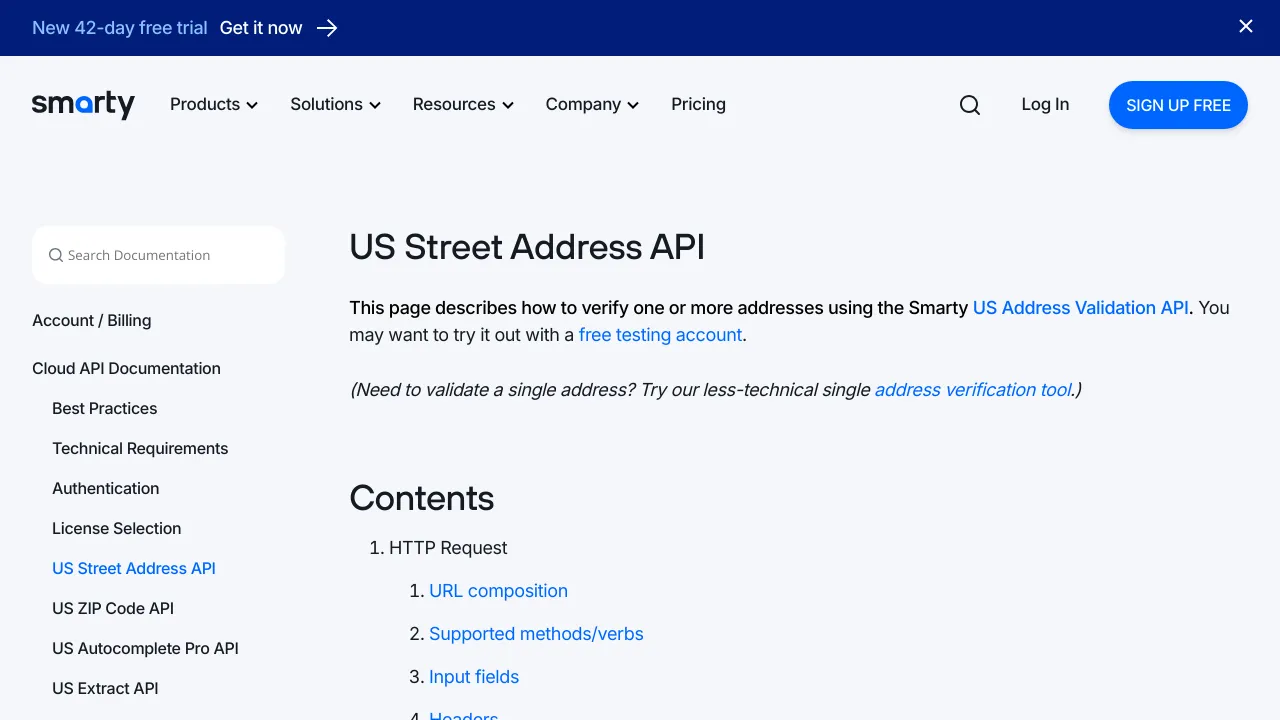 Screenshot of US Street Address website