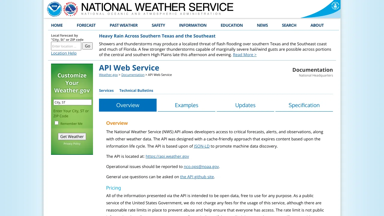 Screenshot of US Weather website