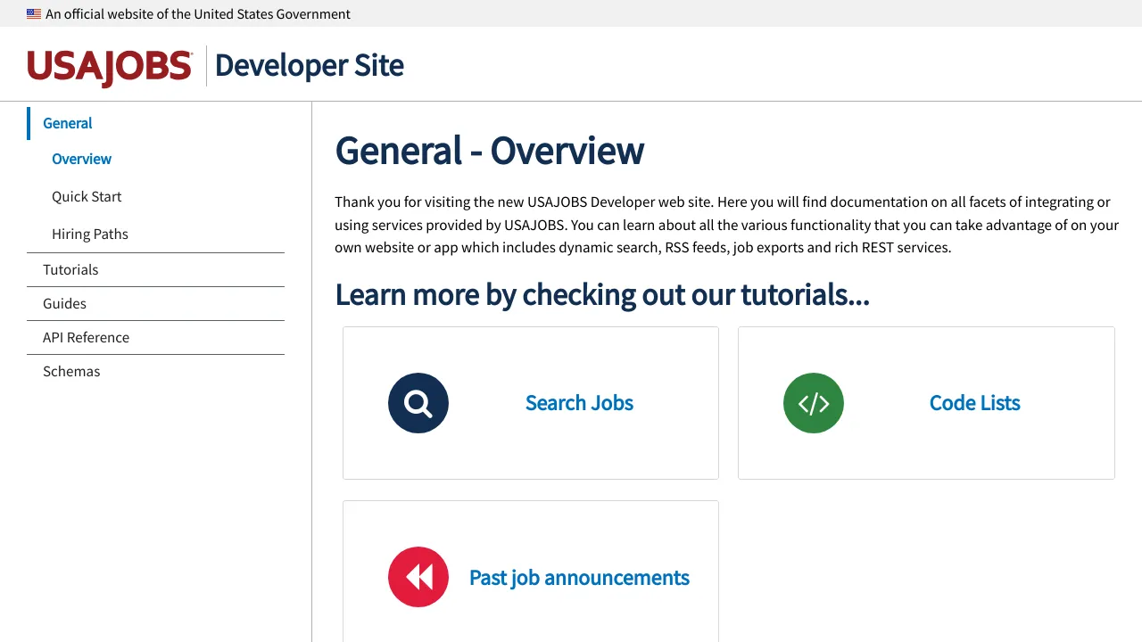 Screenshot of USAJOBS website