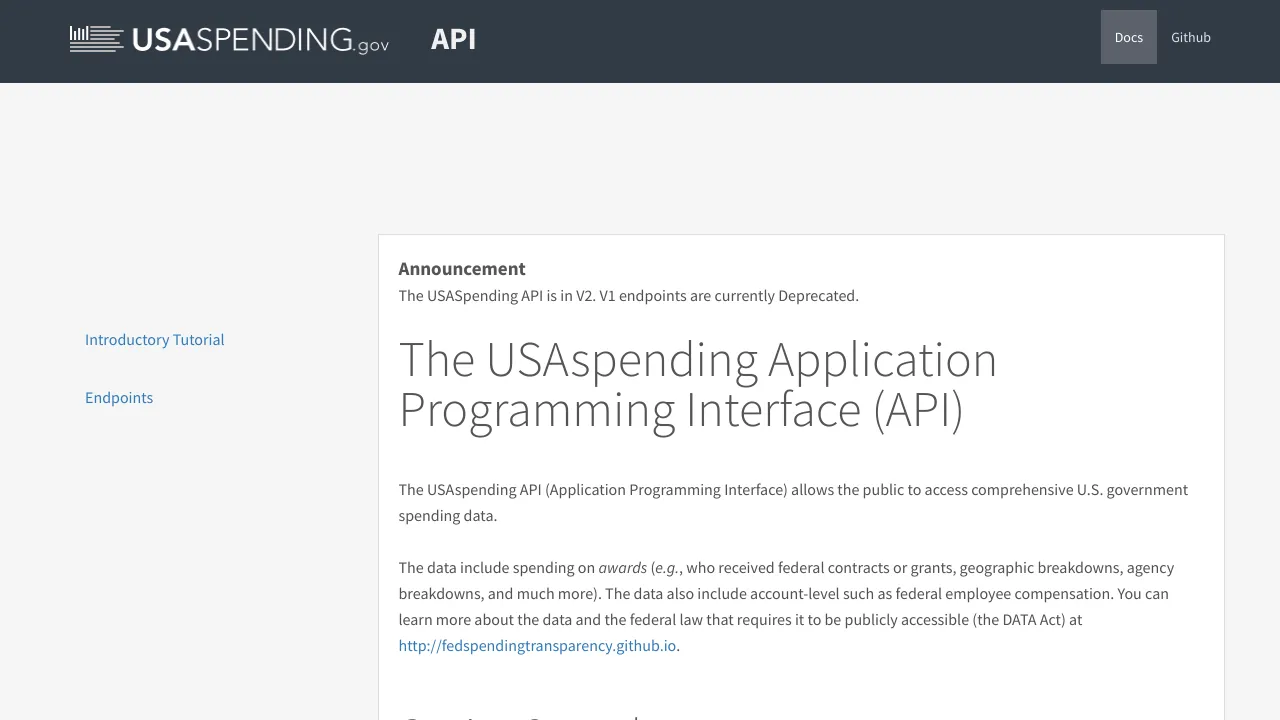 Screenshot of USAspending.gov website