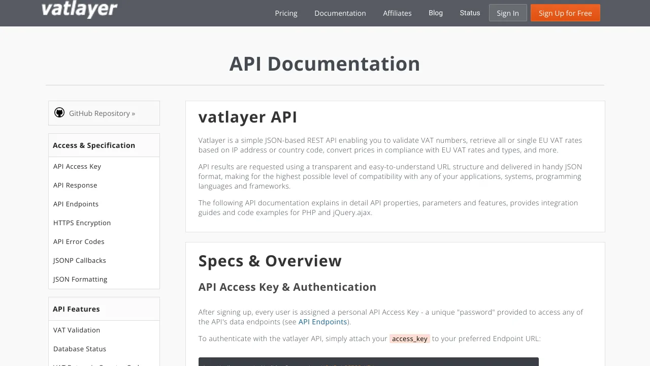 Screenshot of VAT Layer website