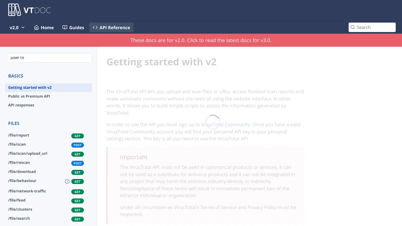 Screenshot of VirusTotal website