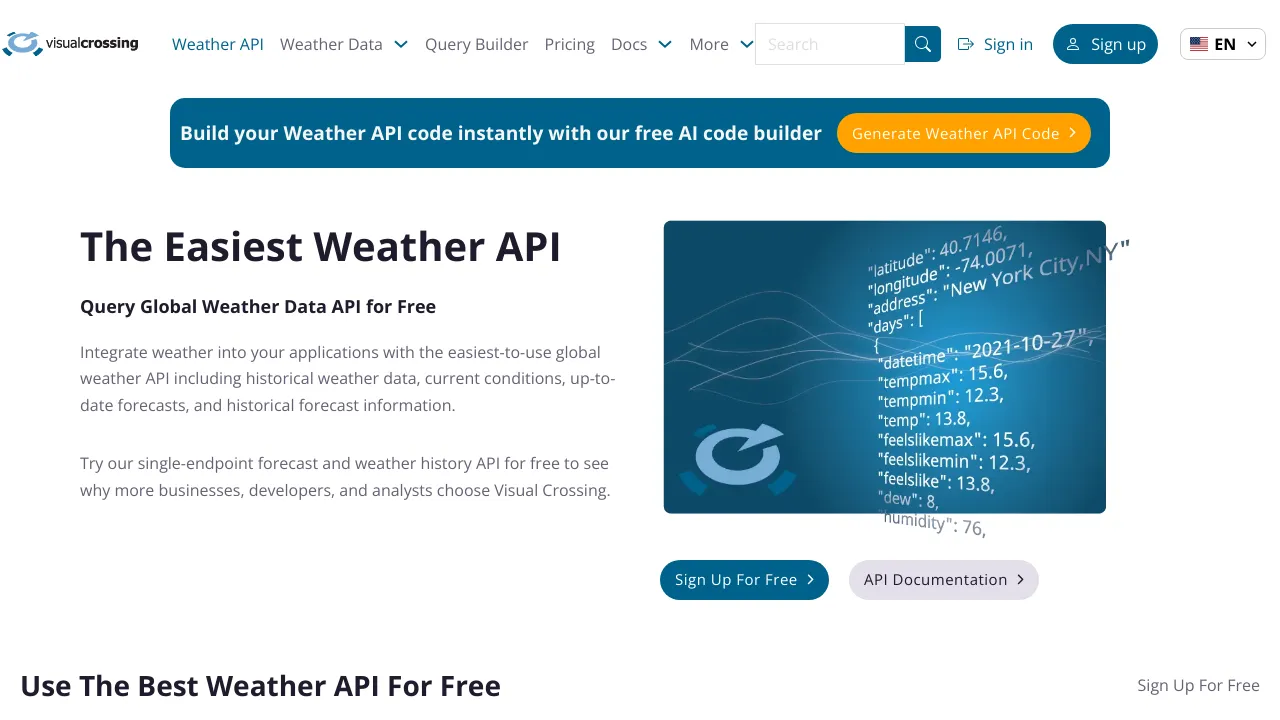 Screenshot of Visual Crossing website