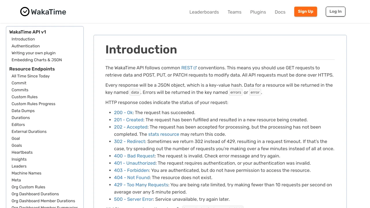 Screenshot of WakaTime website