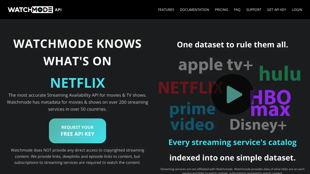 Screenshot of Watchmode website