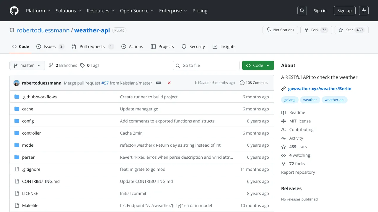 Screenshot of weather-api website