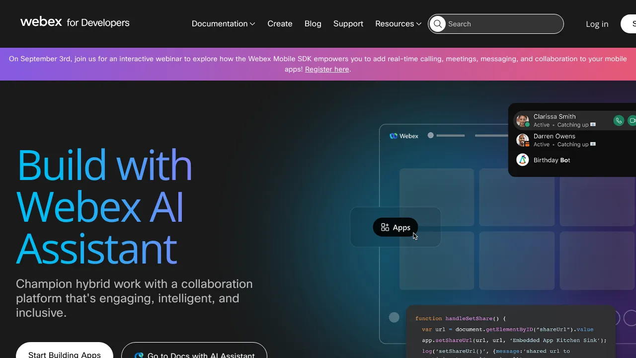 Screenshot of Webex website