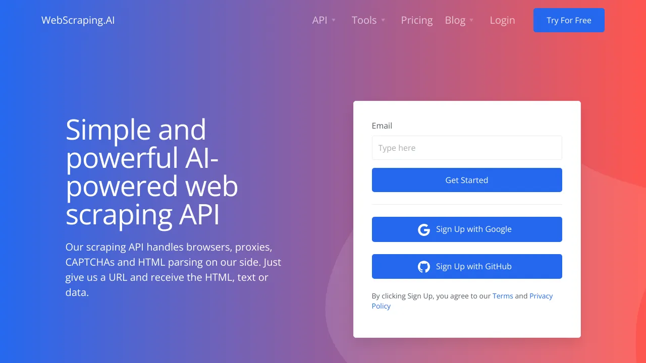 Screenshot of WebScraping.AI website
