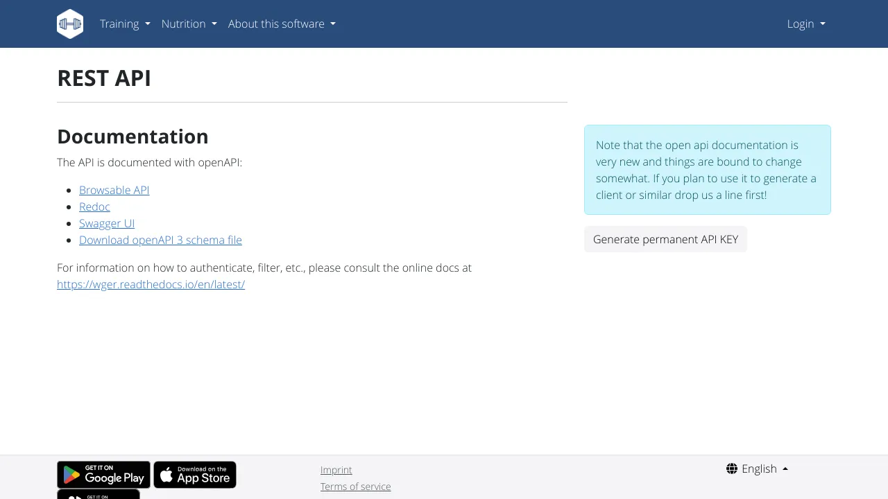 Screenshot of Wger website
