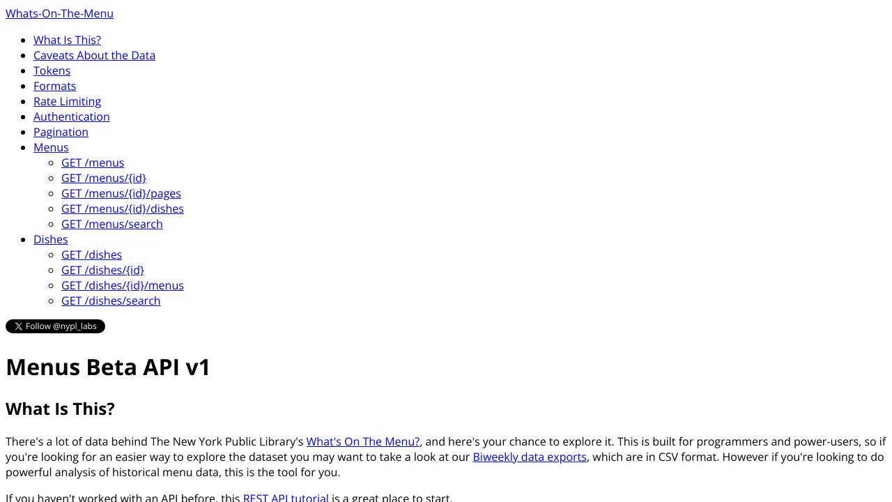 Screenshot of What's on the menu? website