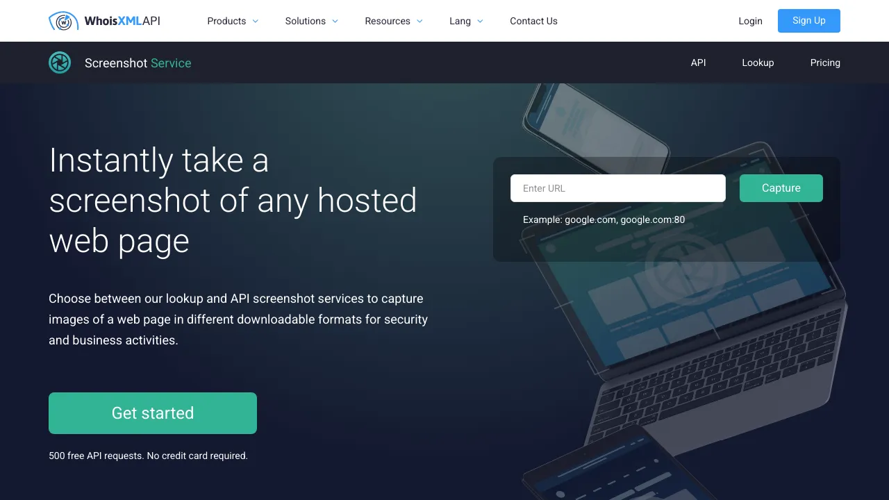 Screenshot of WhoisXML API Screenshot website