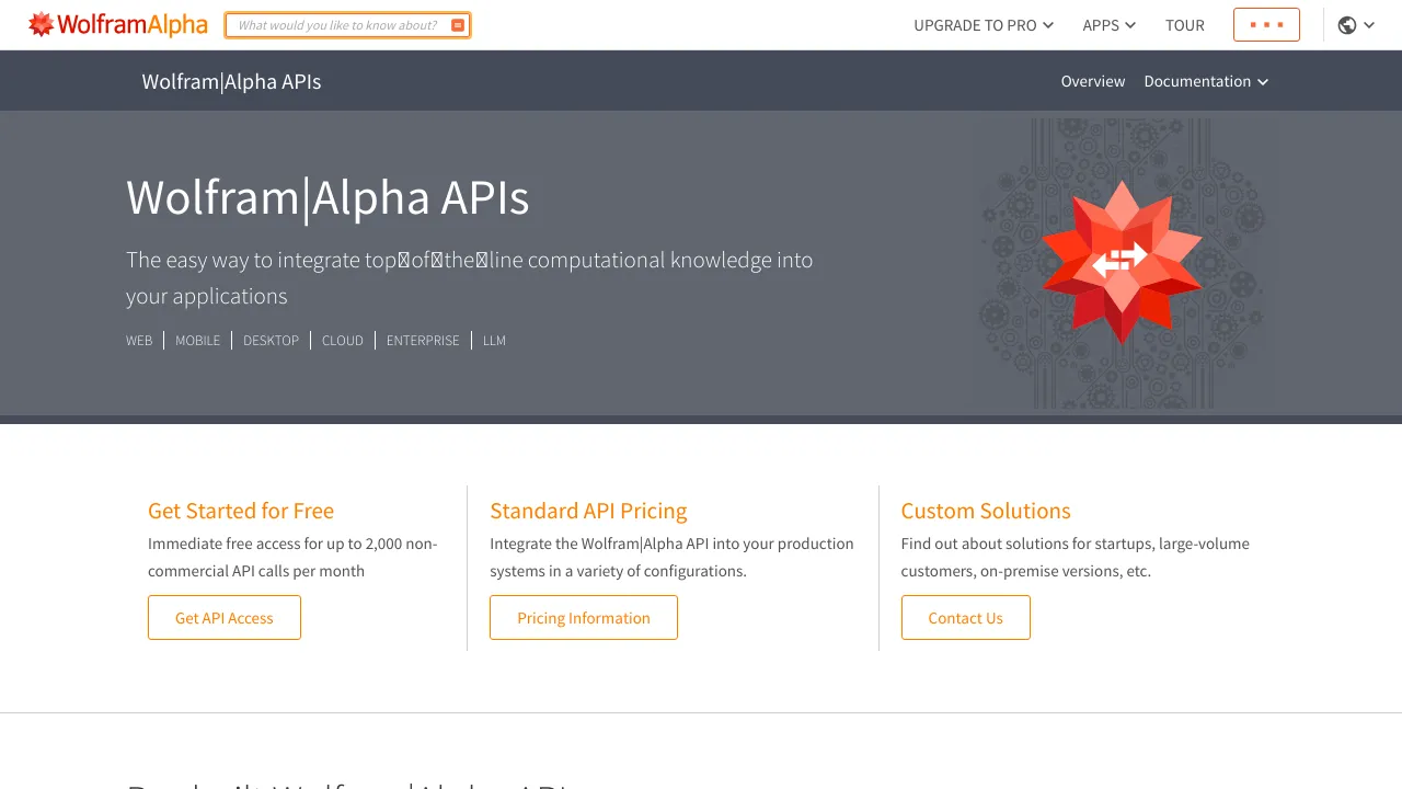 Screenshot of WolframAlpha website