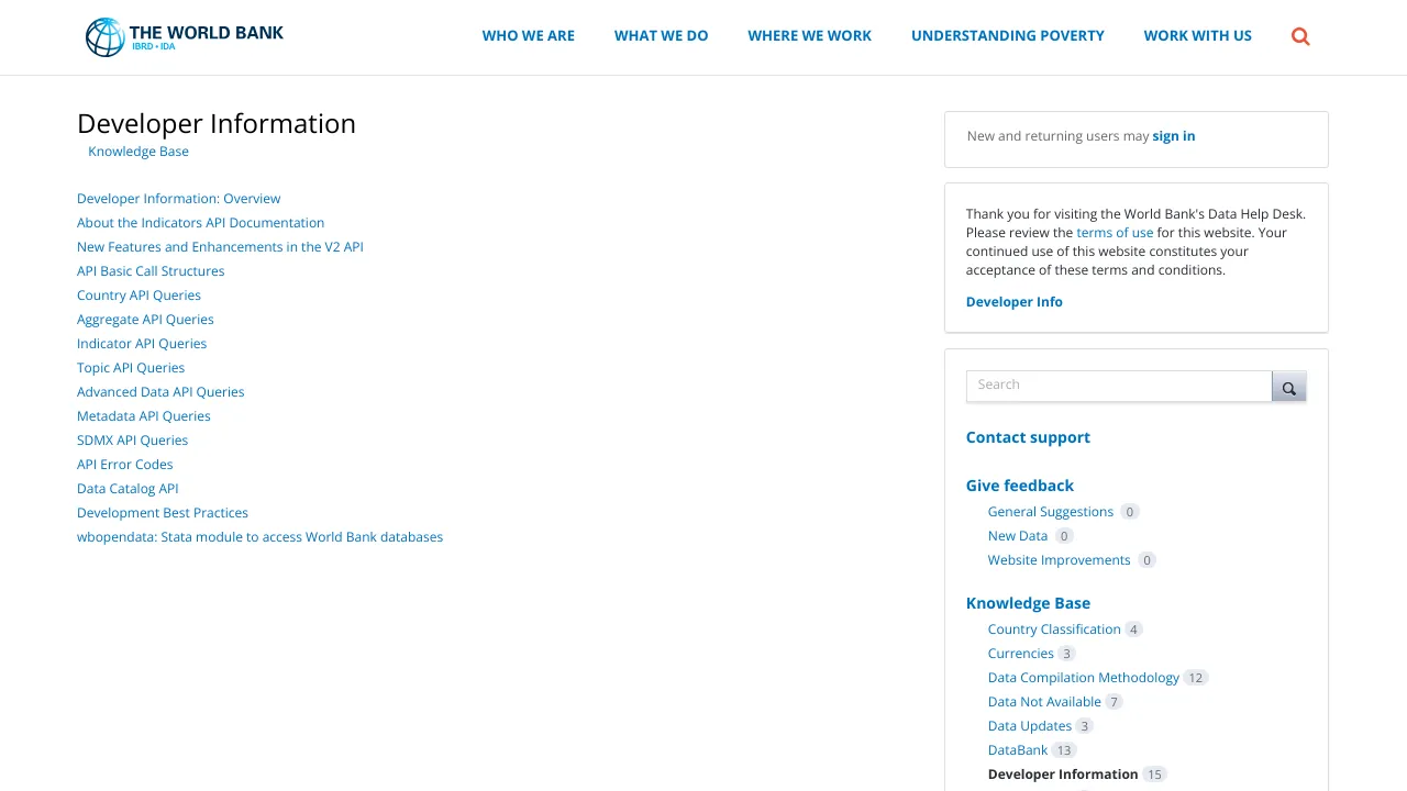 Screenshot of World Bank website