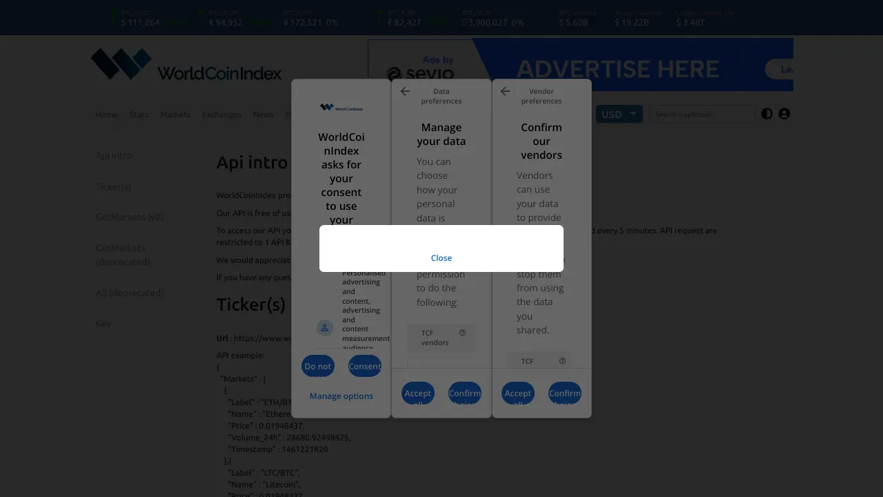 Screenshot of WorldCoinIndex website