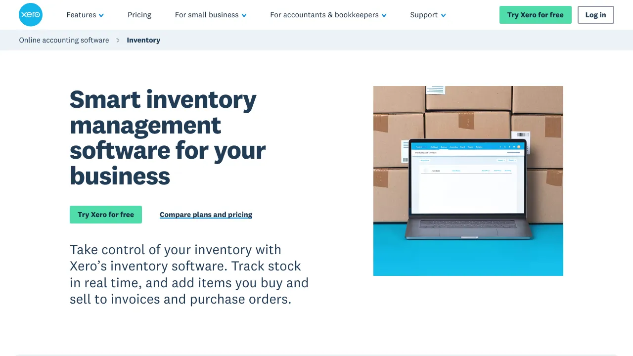 Screenshot of Xero Inventory website