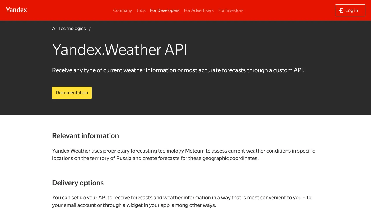 Screenshot of Yandex.Weather website