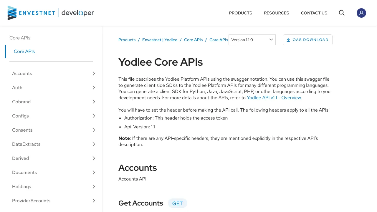 Screenshot of Yodlee Bank Feeds website