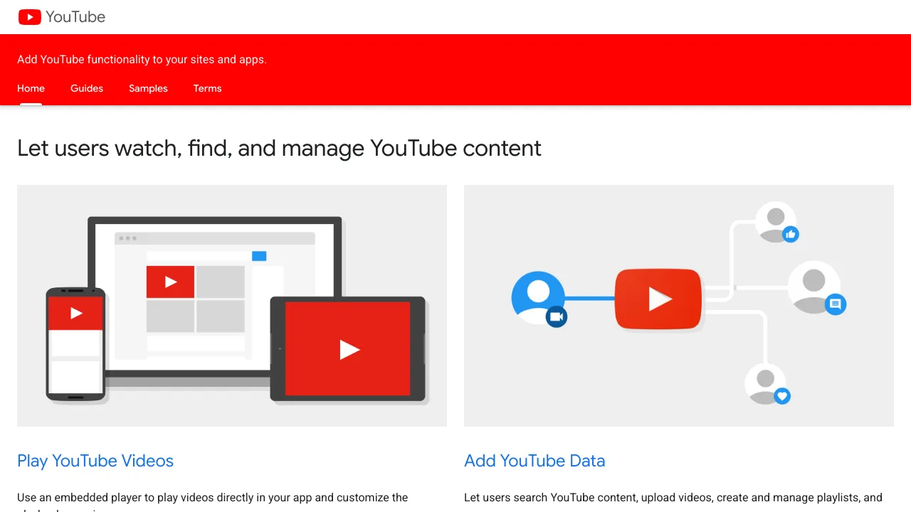 Screenshot of YouTube Data API website