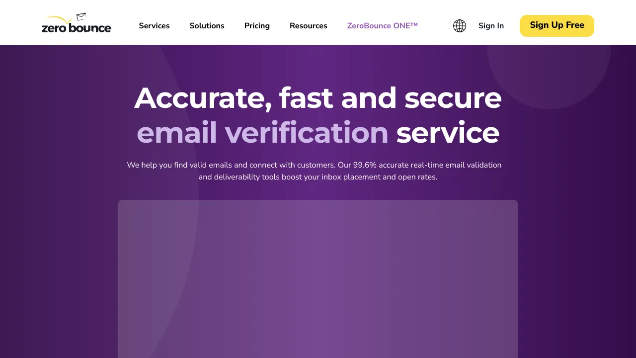 Screenshot of ZeroBounce website