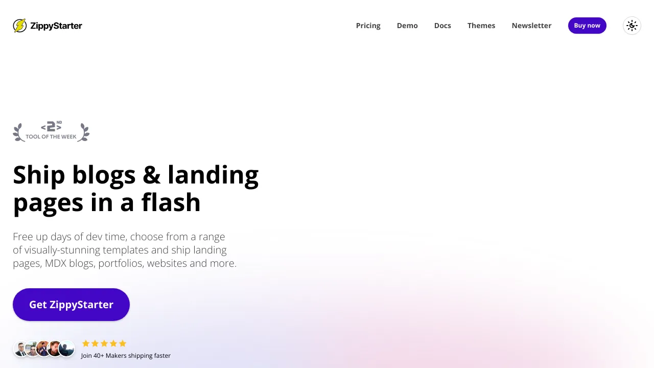 Screenshot of ZippyStarter website