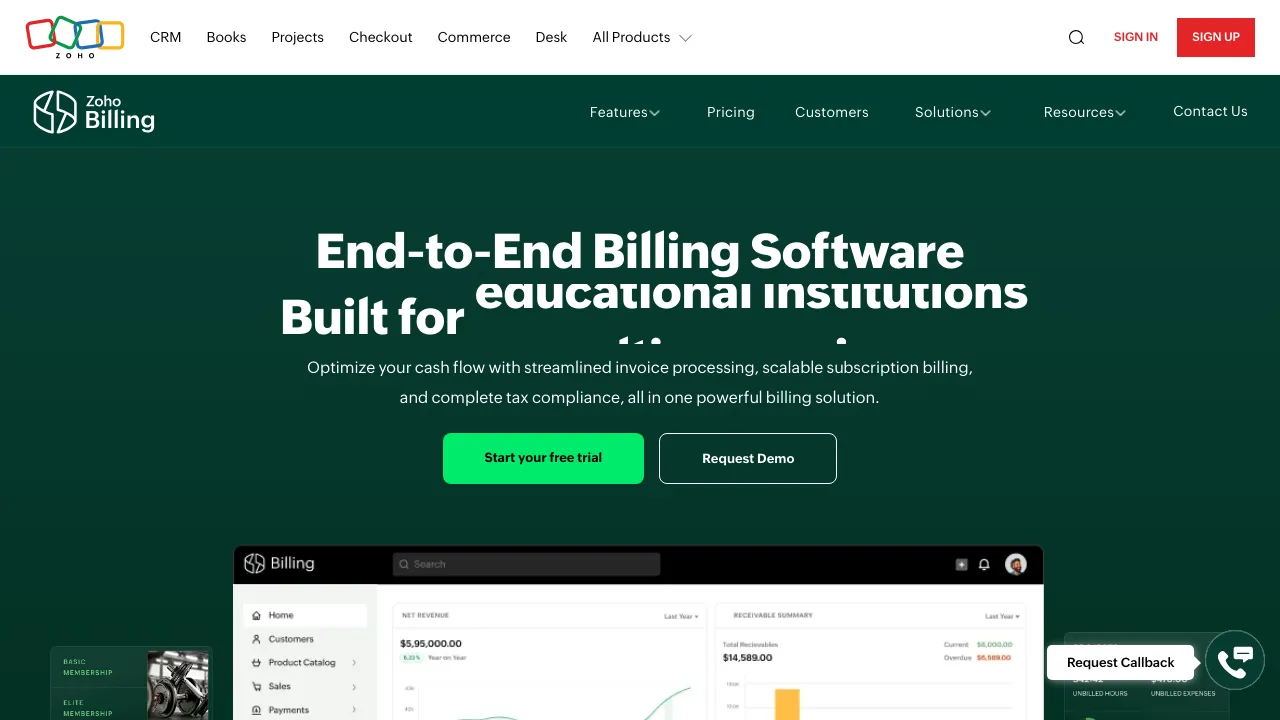 Screenshot of Zoho Billing website