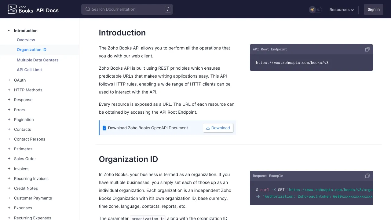 Screenshot of Zoho Books website