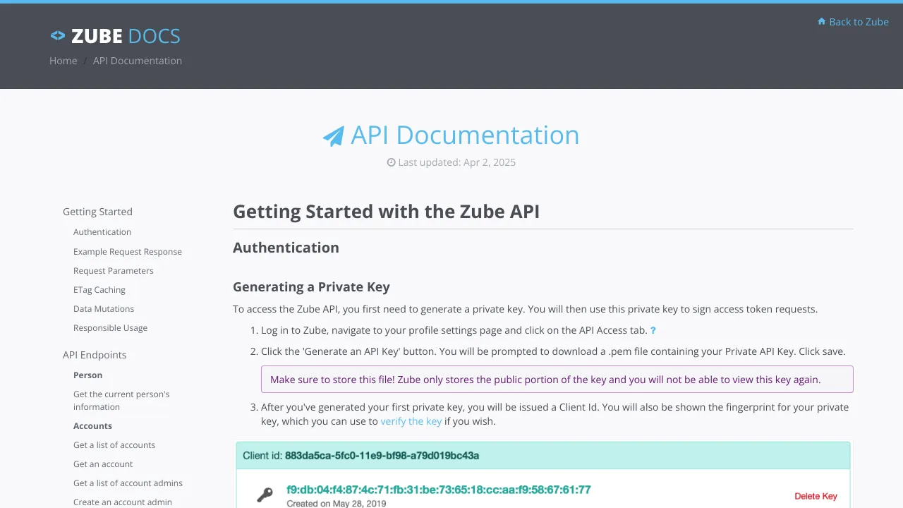 Screenshot of Zube website