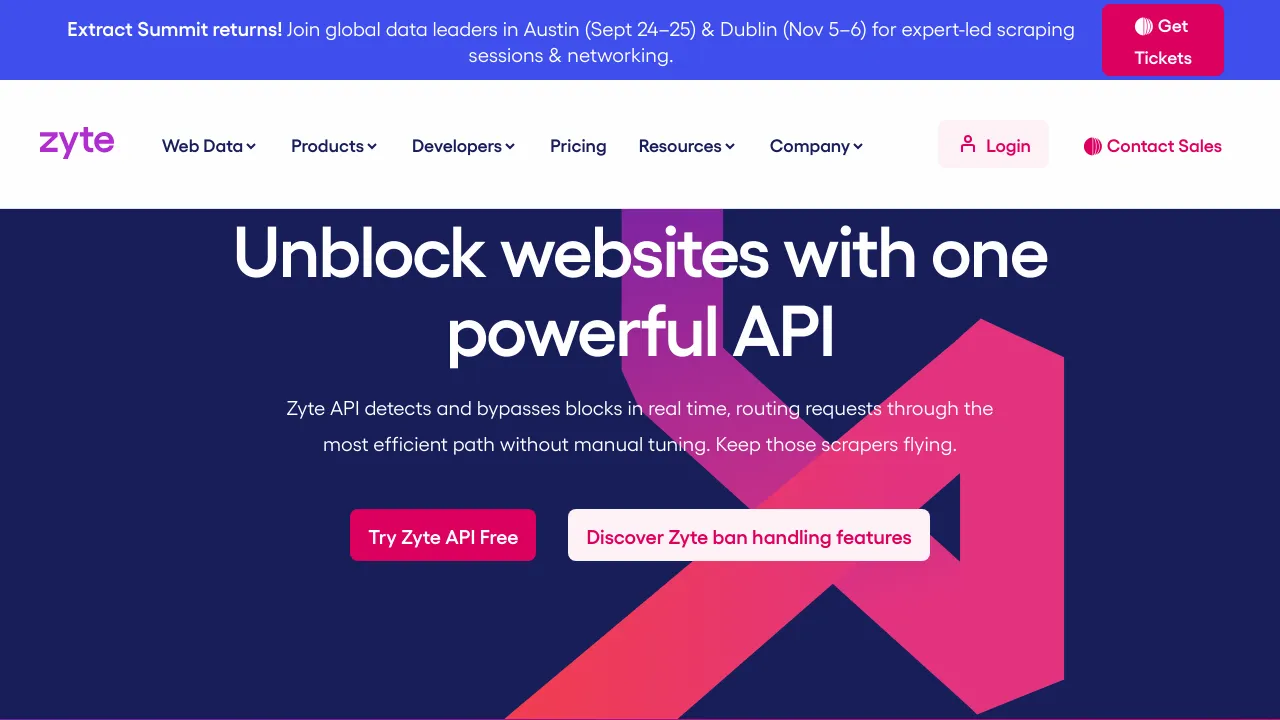 Screenshot of Zyte website